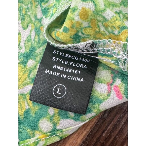 Izzy and Lola Green Pink Flora Tank Top Drawstring Adjustable straps Size L - Picture 4 of 9